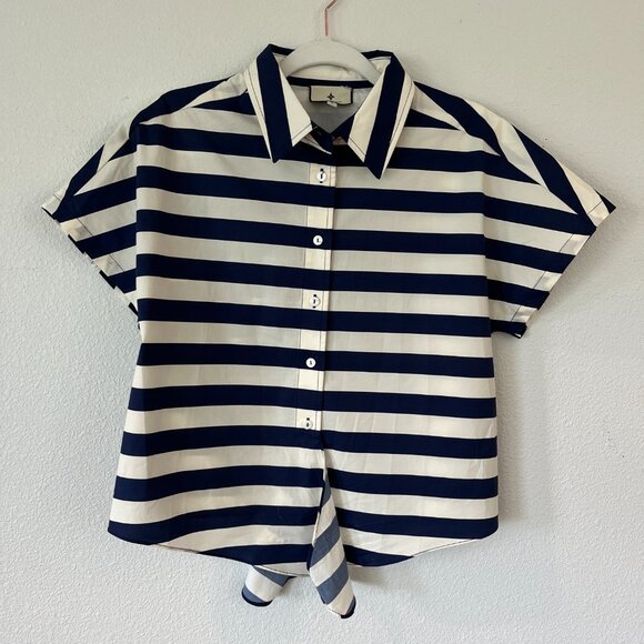 Tuckernuck Awning Stripe Navy Cream Connor Blouse - Picture 5 of 7